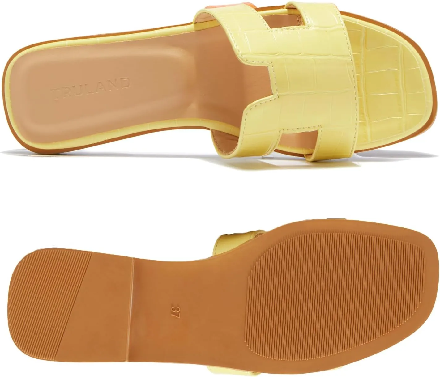 TRULAND H Strap Flat Slide Sandals for Women - Cute Fashion Open Square Toe Summer Dressy Sandals