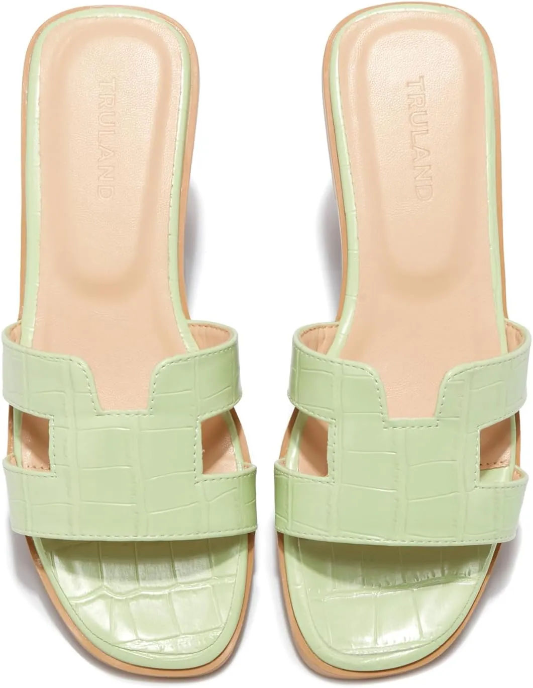 TRULAND H Strap Flat Slide Sandals for Women - Cute Fashion Open Square Toe Summer Dressy Sandals