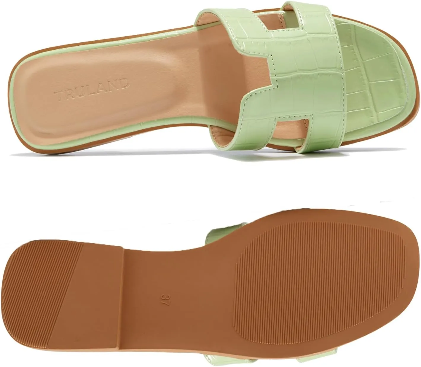 TRULAND H Strap Flat Slide Sandals for Women - Cute Fashion Open Square Toe Summer Dressy Sandals