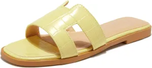 TRULAND H Strap Flat Slide Sandals for Women - Cute Fashion Open Square Toe Summer Dressy Sandals