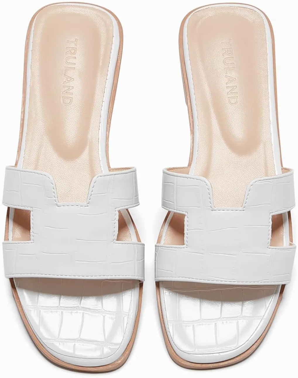 TRULAND H Strap Flat Slide Sandals for Women - Cute Fashion Open Square Toe Summer Dressy Sandals