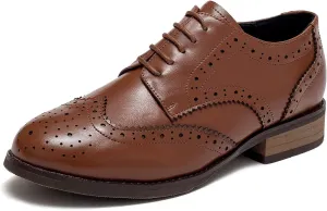 U-lite Women's Perforated Lace-up Wingtip Multicolor Leather Flat Oxfords Vintage Oxford Shoes