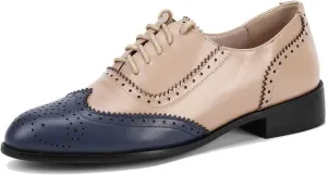 U-lite Women's Perforated Lace-up Wingtip Multicolor Leather Flat Oxfords Vintage Oxford Shoes