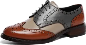 U-lite Women's Perforated Lace-up Wingtip Multicolor Leather Flat Oxfords Vintage Oxford Shoes