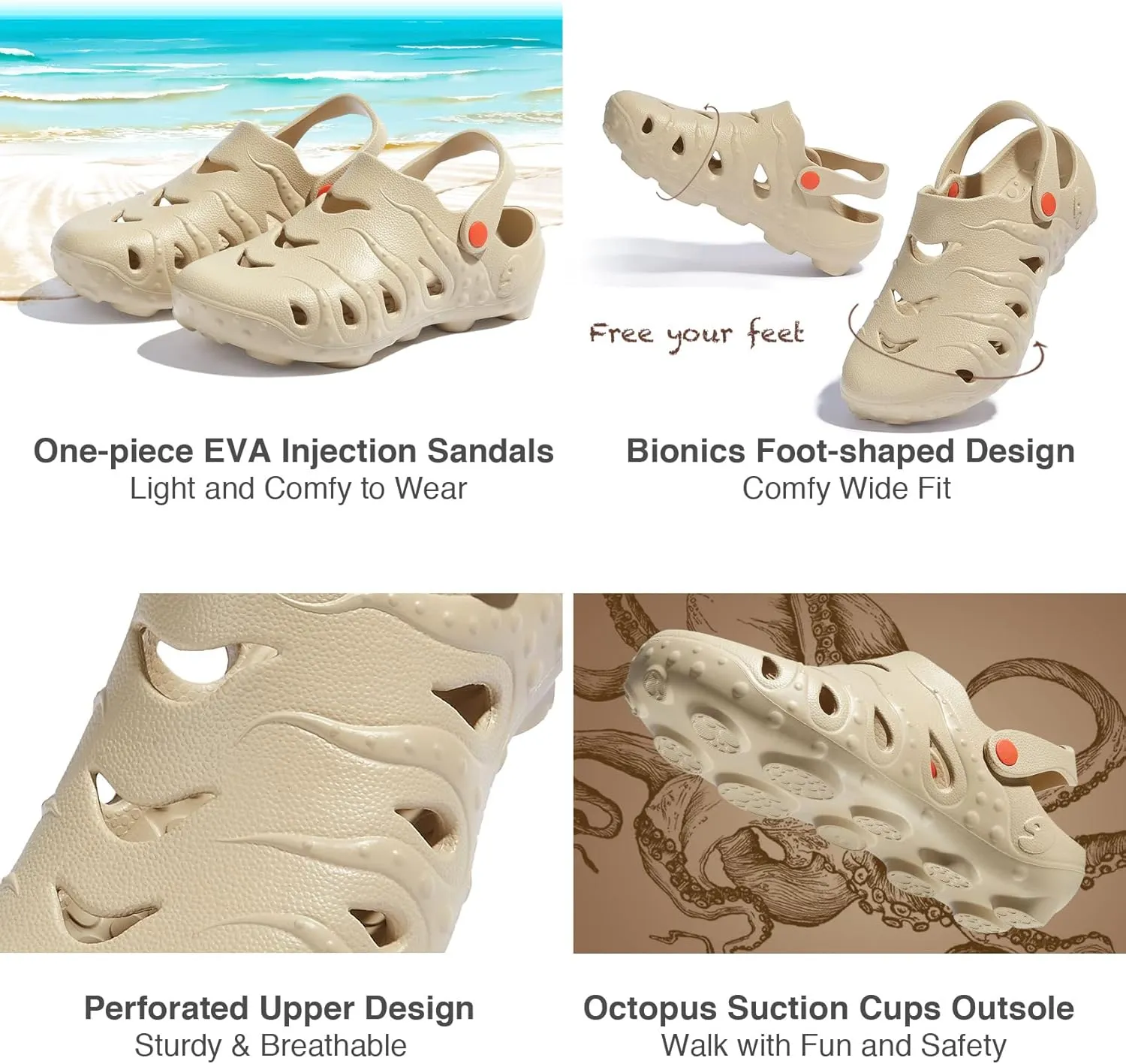 UIN Women's Clog Garden Shoes Slip On Beach Outdoor Slippers Sandals Octopus Ⅰ