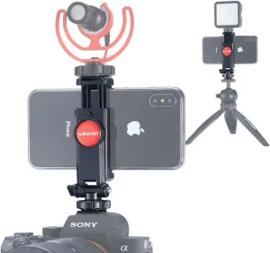 ULANZI ST-06S Camera Hot Shoe Phone Holder Flexible Phone Tripod Mount Adapter w Double Cold Shoe Mount for Microphone LED Light, DJI Ronin SC iPhone Samsung Canon Nikon DSLR Photography