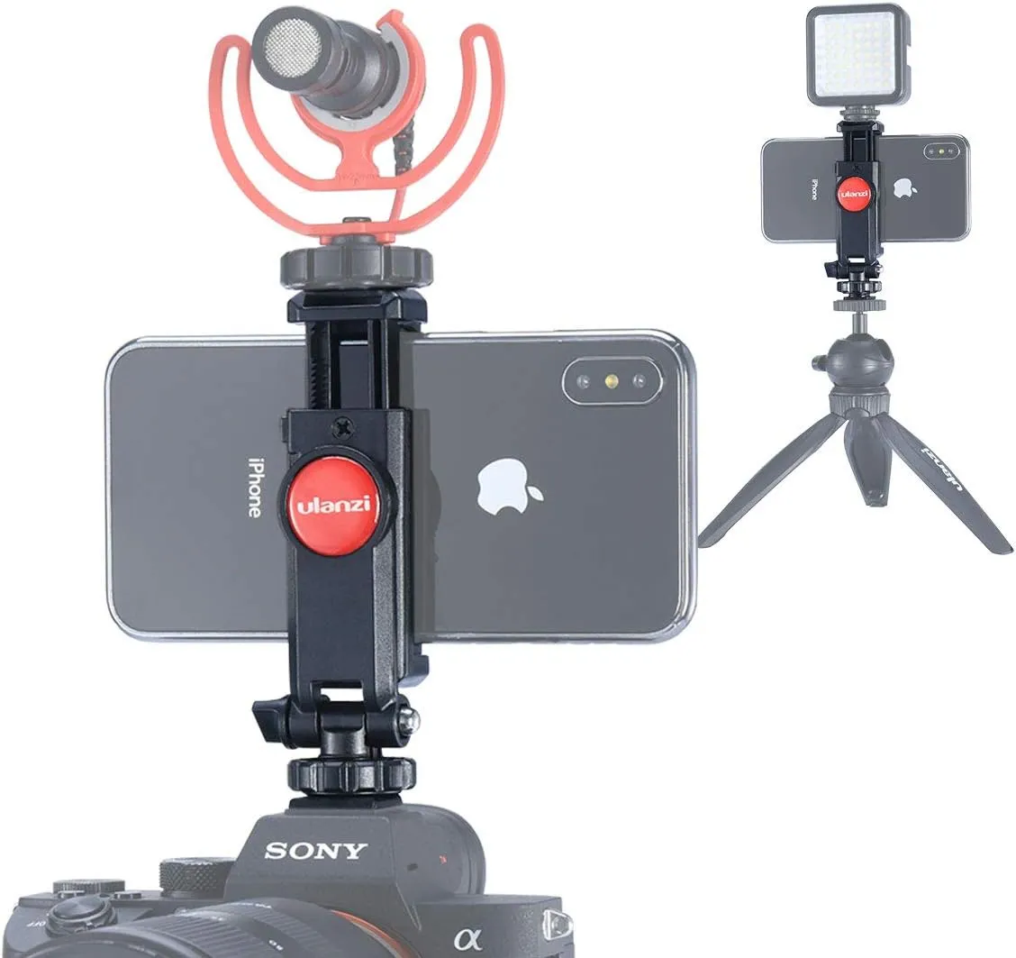 ULANZI ST-06S Camera Hot Shoe Phone Holder Flexible Phone Tripod Mount Adapter w Double Cold Shoe Mount for Microphone LED Light, DJI Ronin SC iPhone Samsung Canon Nikon DSLR Photography