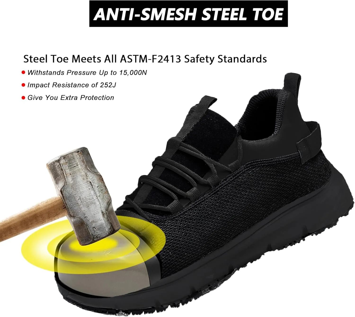 ulogu Non Slip Steel Toe Work Shoes for Men Women,Waterproof Lightweight Comfy Safety Roofing Sneakers