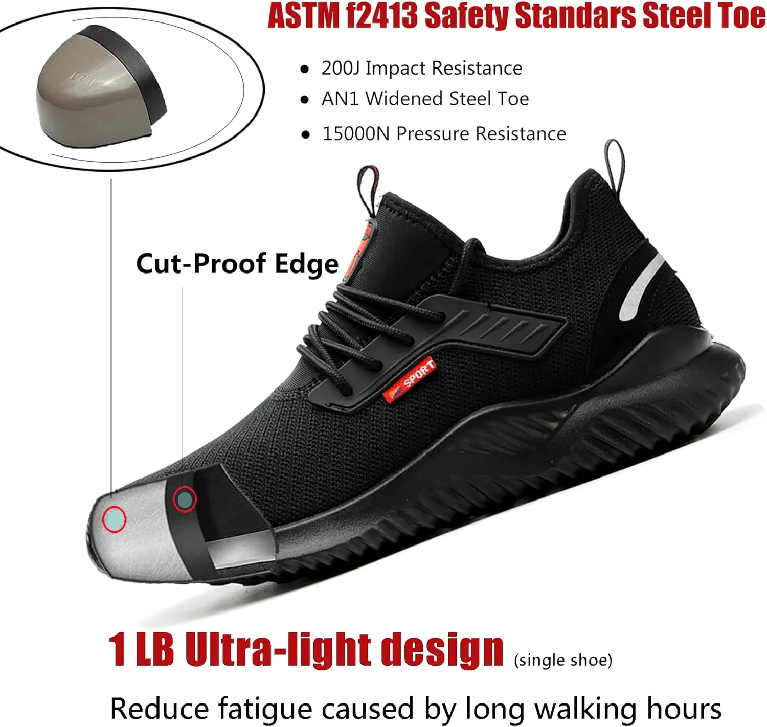 ulogu Waterproof Steel Toe Shoes for Men Comfy Lightweight Non Slip Safety Work Sneakers 6-Month Warranty