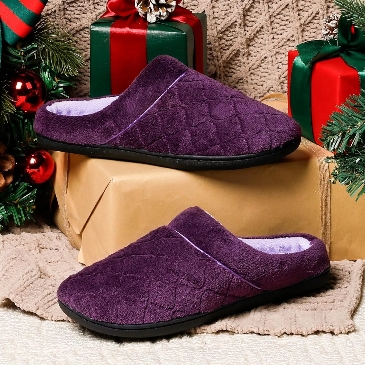 ULTRAIDEAS Women's Indoor Terry Clog Slipper with Memory Foam, Slip-On Ladies Comfy House Shoe with Non-Slip Rubber Sole