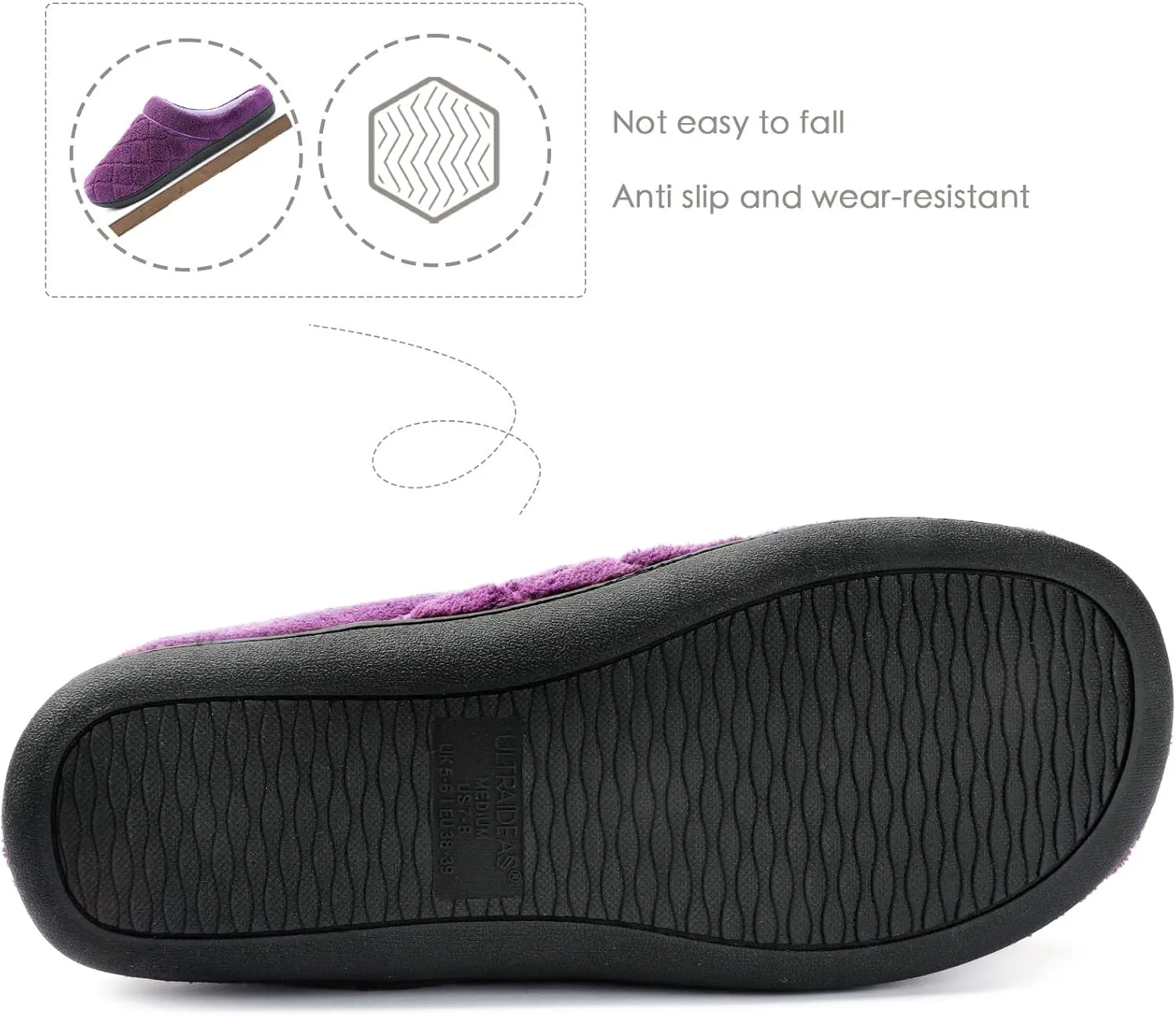 ULTRAIDEAS Women's Indoor Terry Clog Slipper with Memory Foam, Slip-On Ladies Comfy House Shoe with Non-Slip Rubber Sole