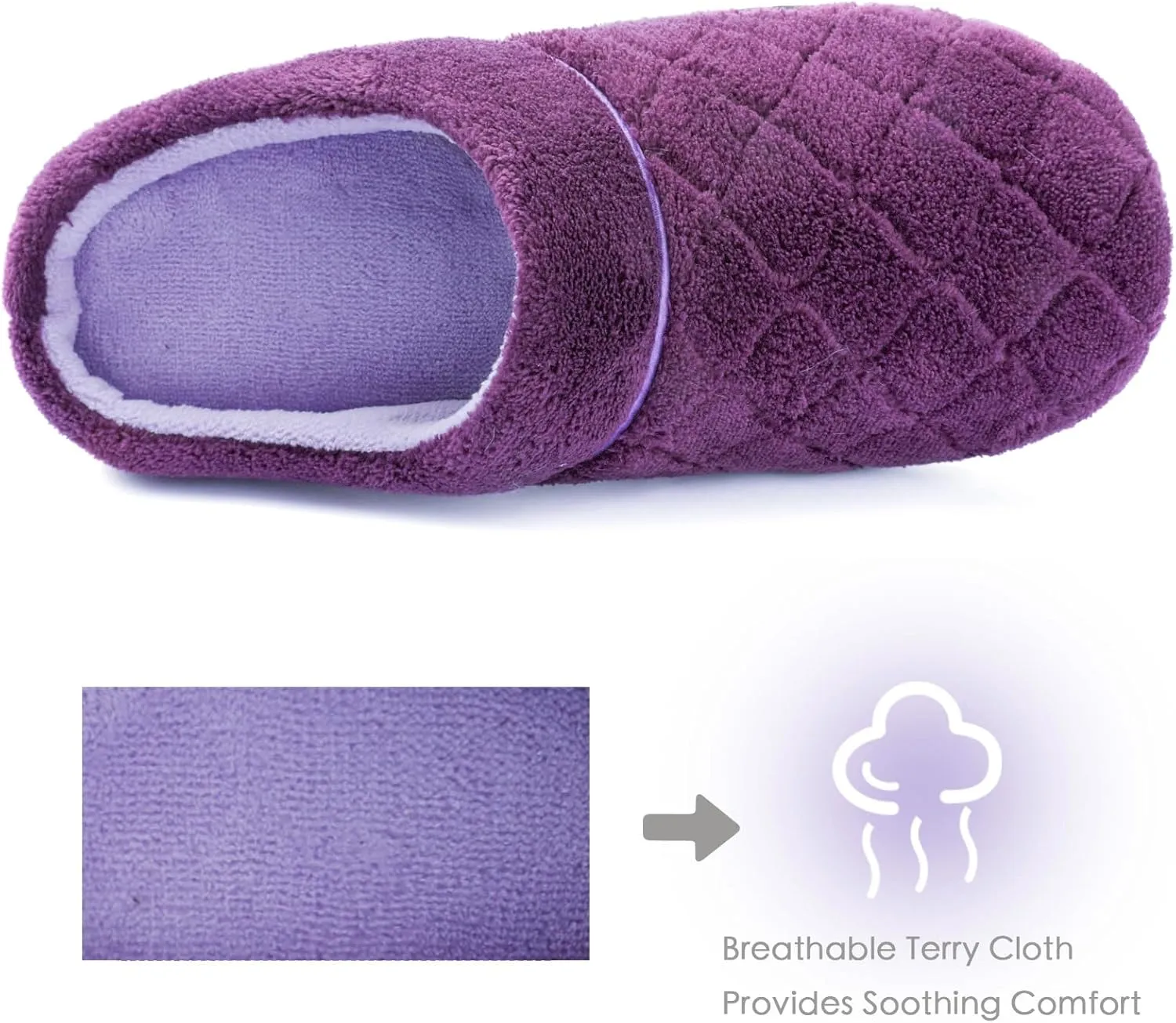 ULTRAIDEAS Women's Indoor Terry Clog Slipper with Memory Foam, Slip-On Ladies Comfy House Shoe with Non-Slip Rubber Sole