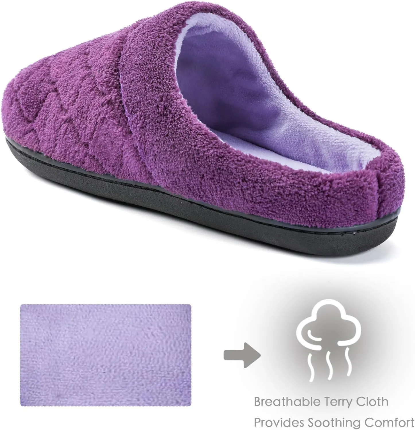 ULTRAIDEAS Women's Indoor Terry Clog Slipper with Memory Foam, Slip-On Ladies Comfy House Shoe with Non-Slip Rubber Sole