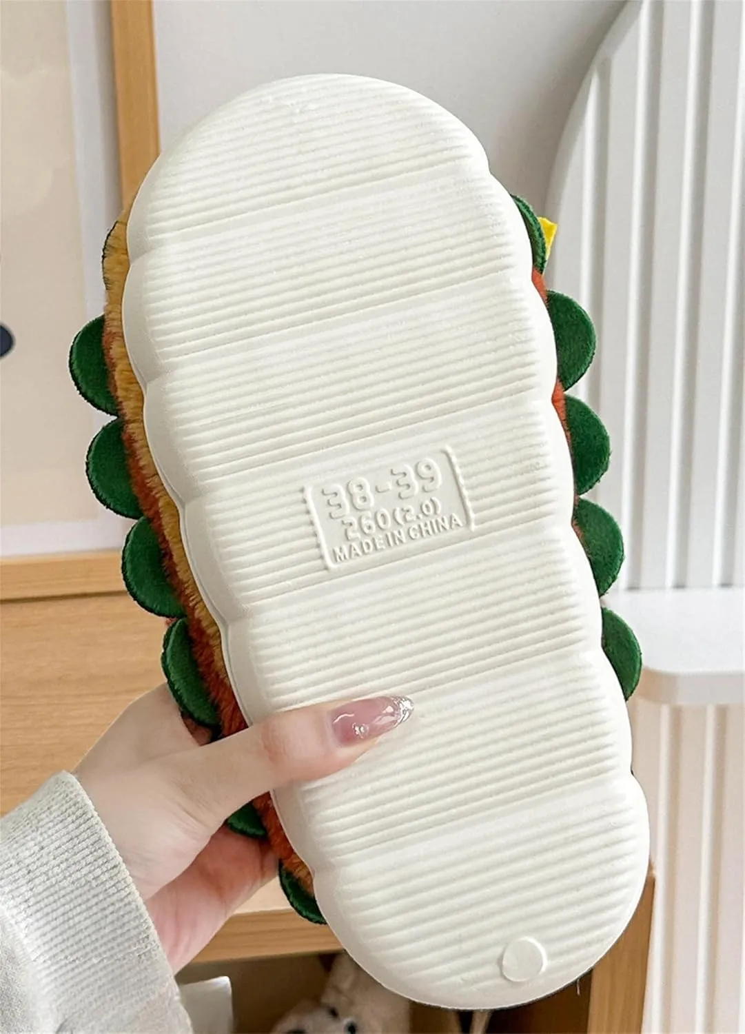 Unisex Adults Home & Kitchen Casual Playful Cotton, EVA Plush Slippers, Brown, Size: Unisex, Non-Slip EVA Sole, Memory Foam Insole, Washable, Hamburger Design