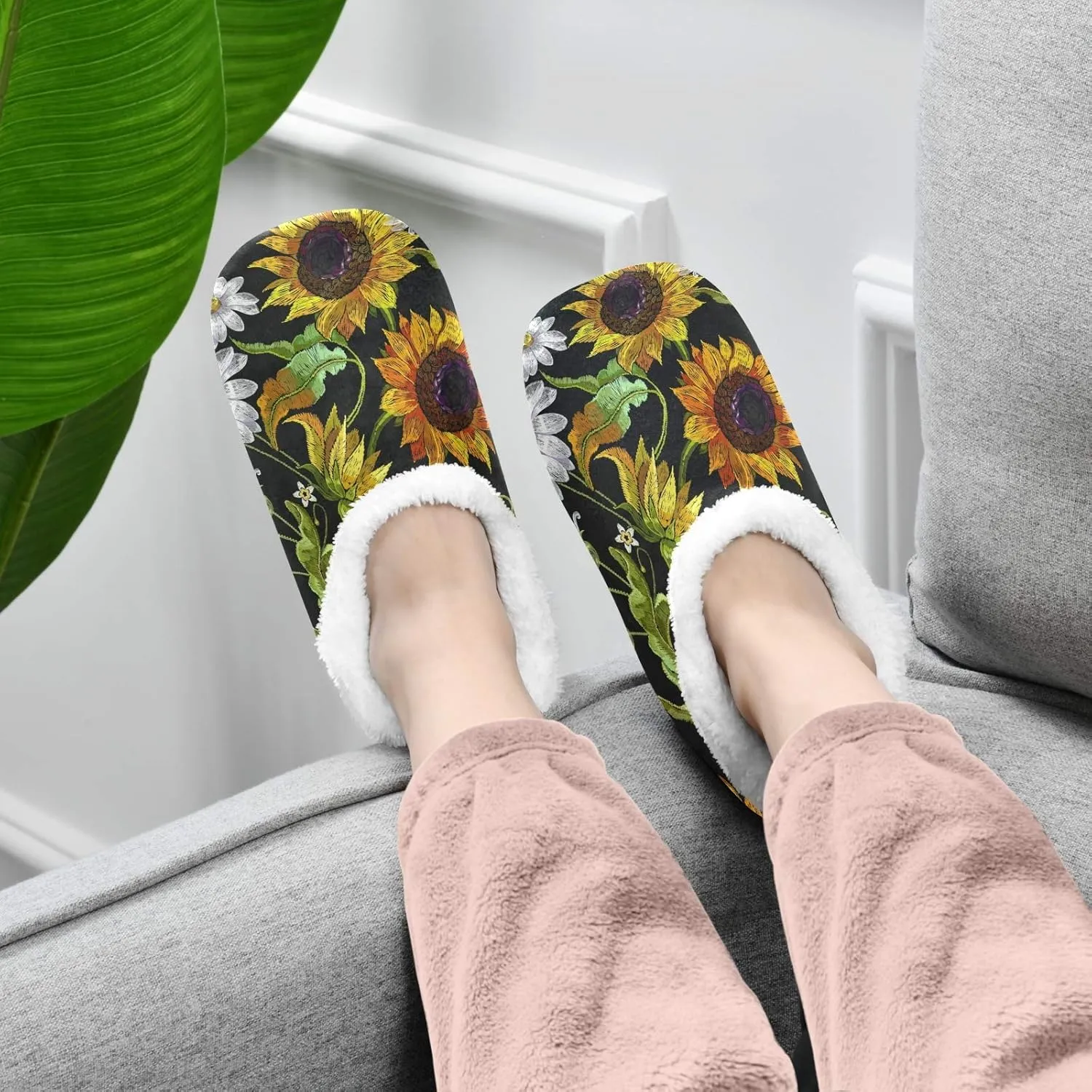 Unisex Fuzzy House Slippers Memory Foam Warm Slip Shoes Fur Lining M-XXL