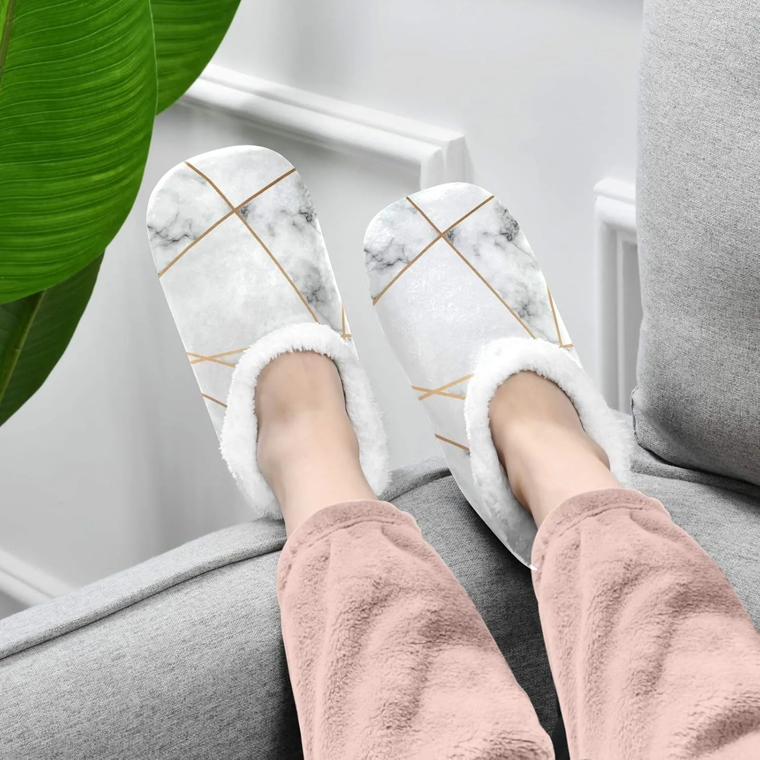 Unisex Fuzzy House Slippers Memory Foam Warm Slip Shoes Fur Lining M-XXL