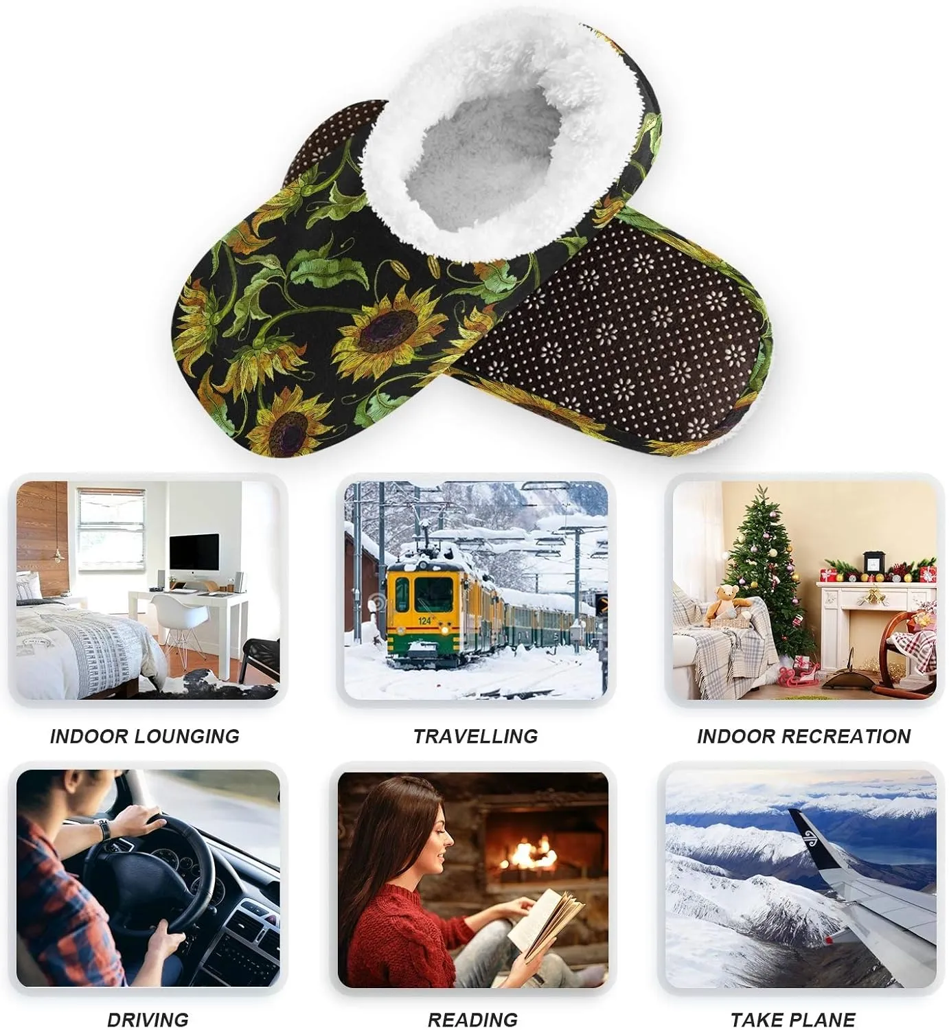Unisex Fuzzy House Slippers Memory Foam Warm Slip Shoes Fur Lining M-XXL