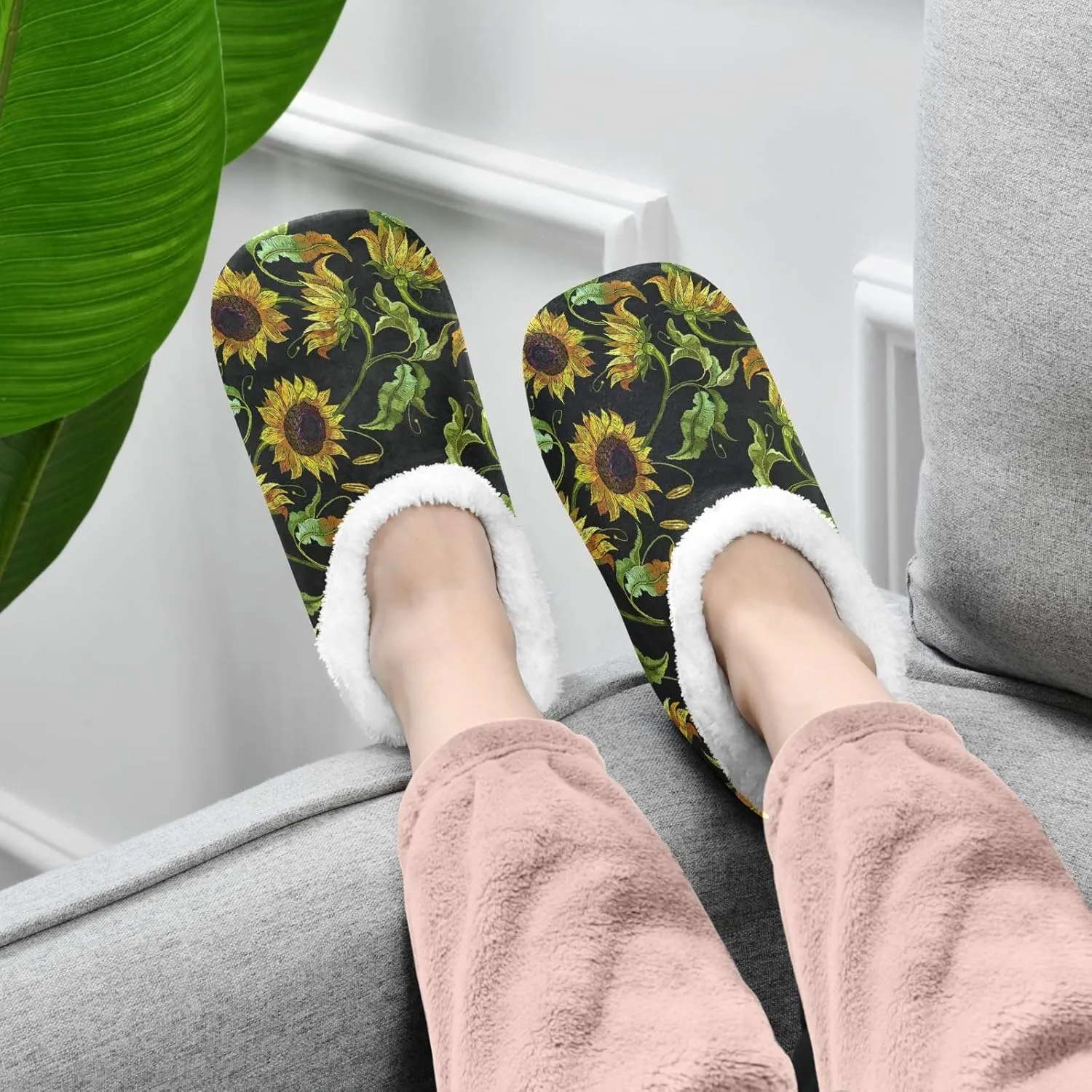 Unisex Fuzzy House Slippers Memory Foam Warm Slip Shoes Fur Lining M-XXL