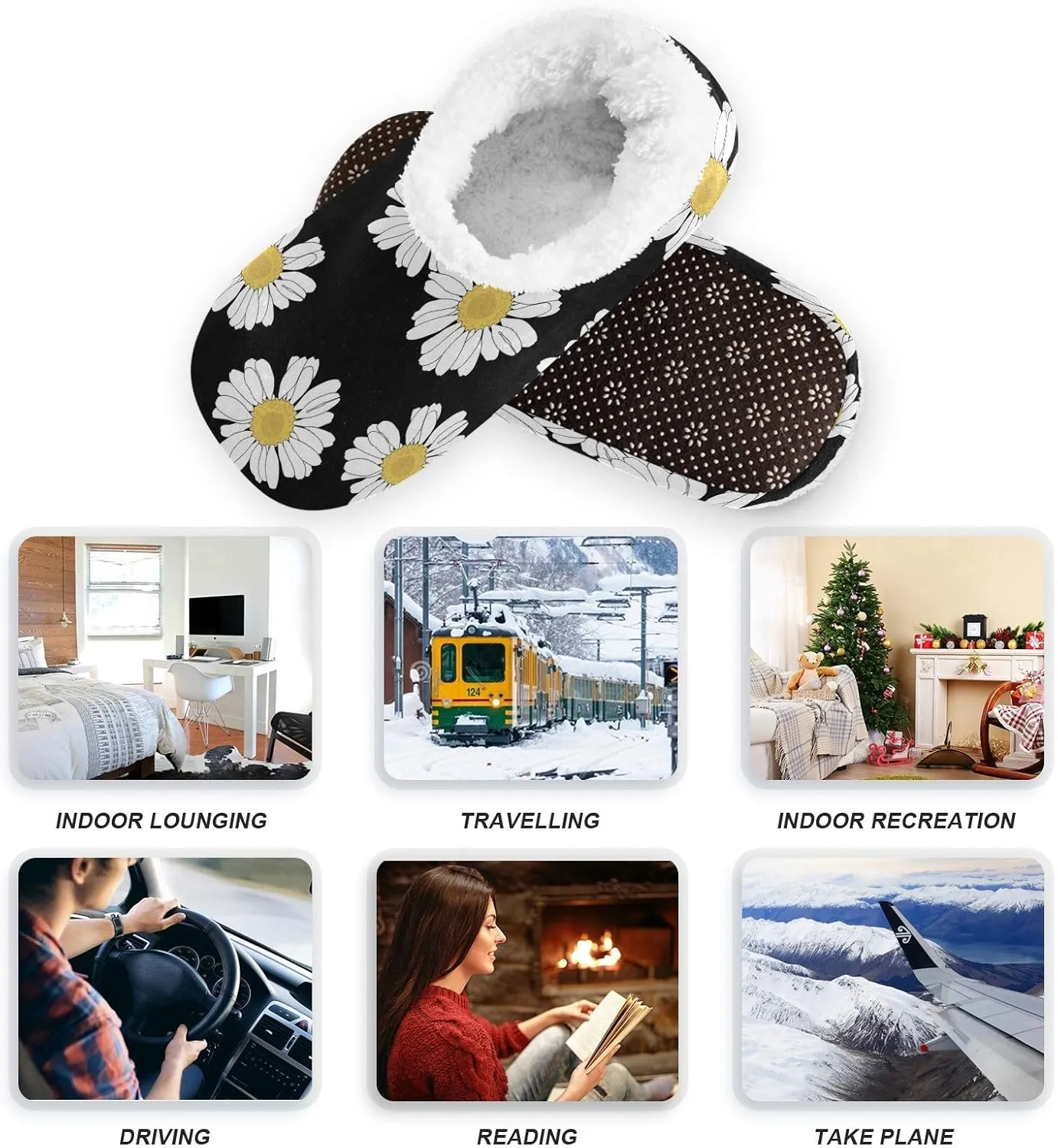 Unisex Fuzzy House Slippers Memory Foam Warm Slip Shoes Fur Lining M-XXL