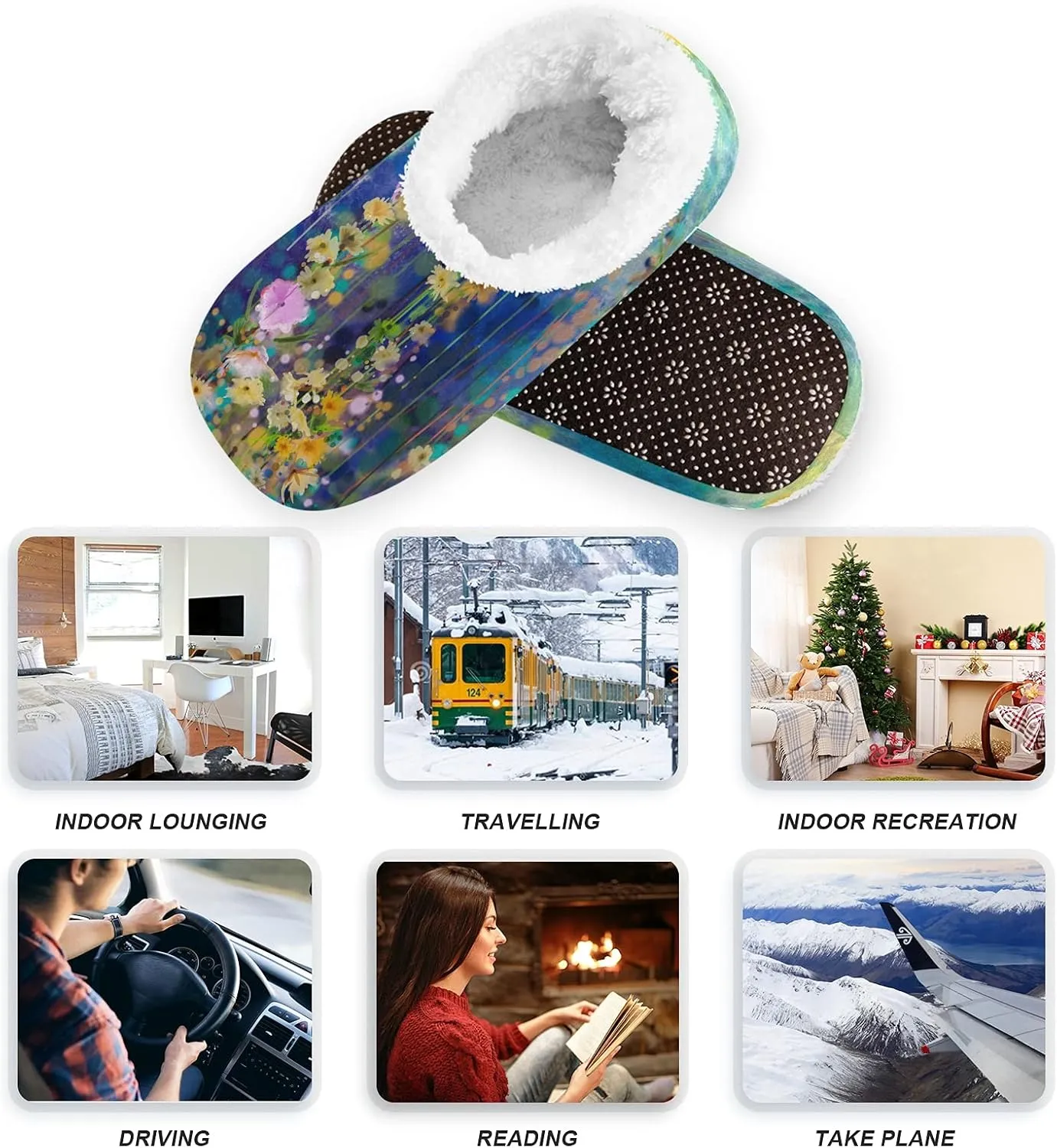 Unisex Fuzzy House Slippers, Warm Fur Lining Shoes, Non-Slip Memory Foam Slippers M-XXL