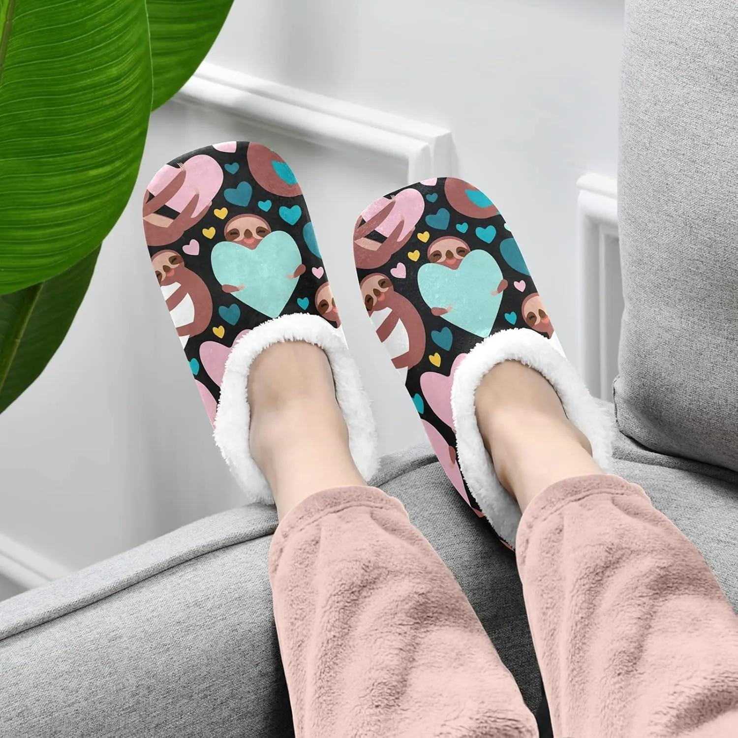 Unisex Fuzzy House Slippers, Warm Fur Lining Shoes, Non-Slip Memory Foam Slippers M-XXL