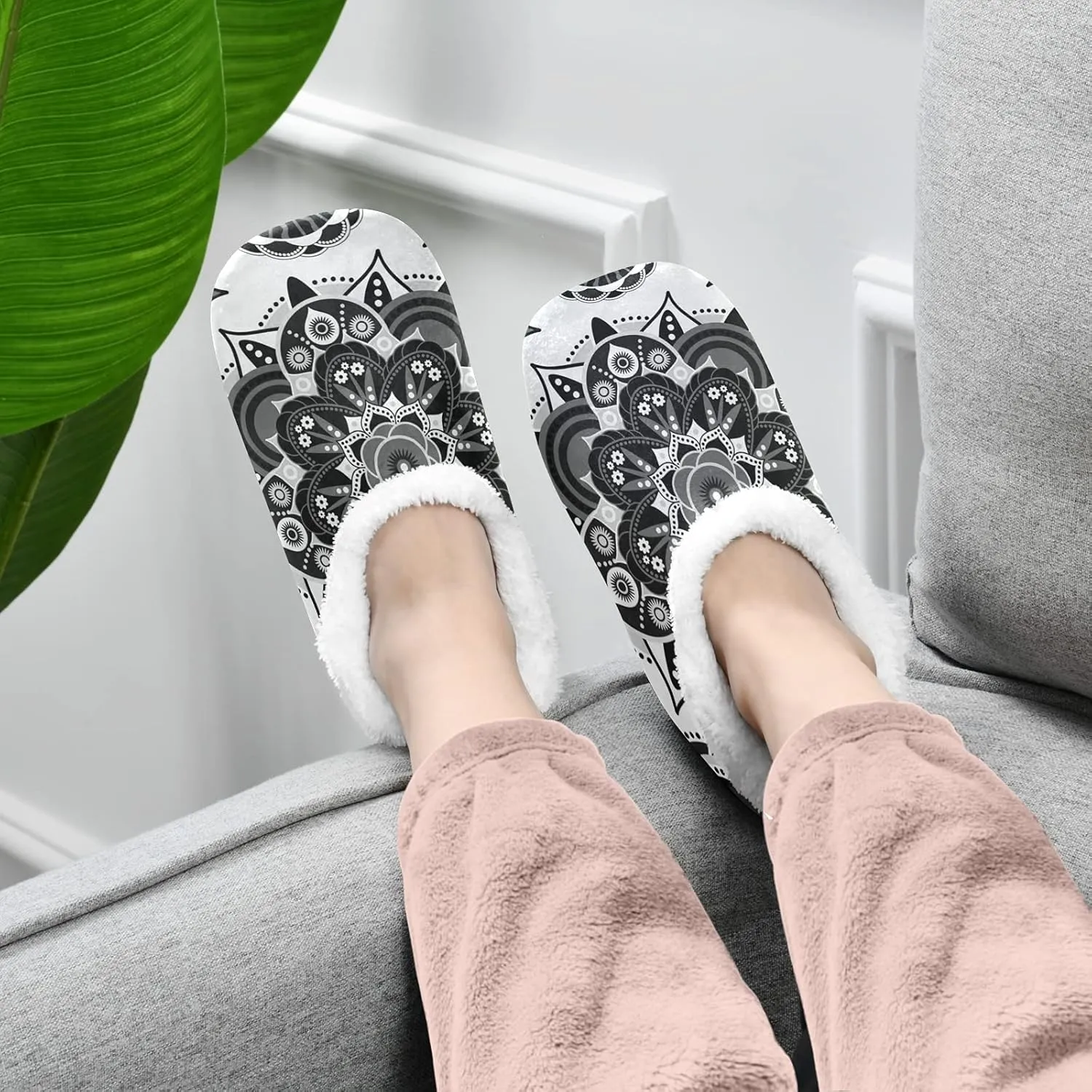 Unisex Fuzzy House Slippers, Warm Fur Lining Shoes, Non-Slip Memory Foam Slippers M-XXL
