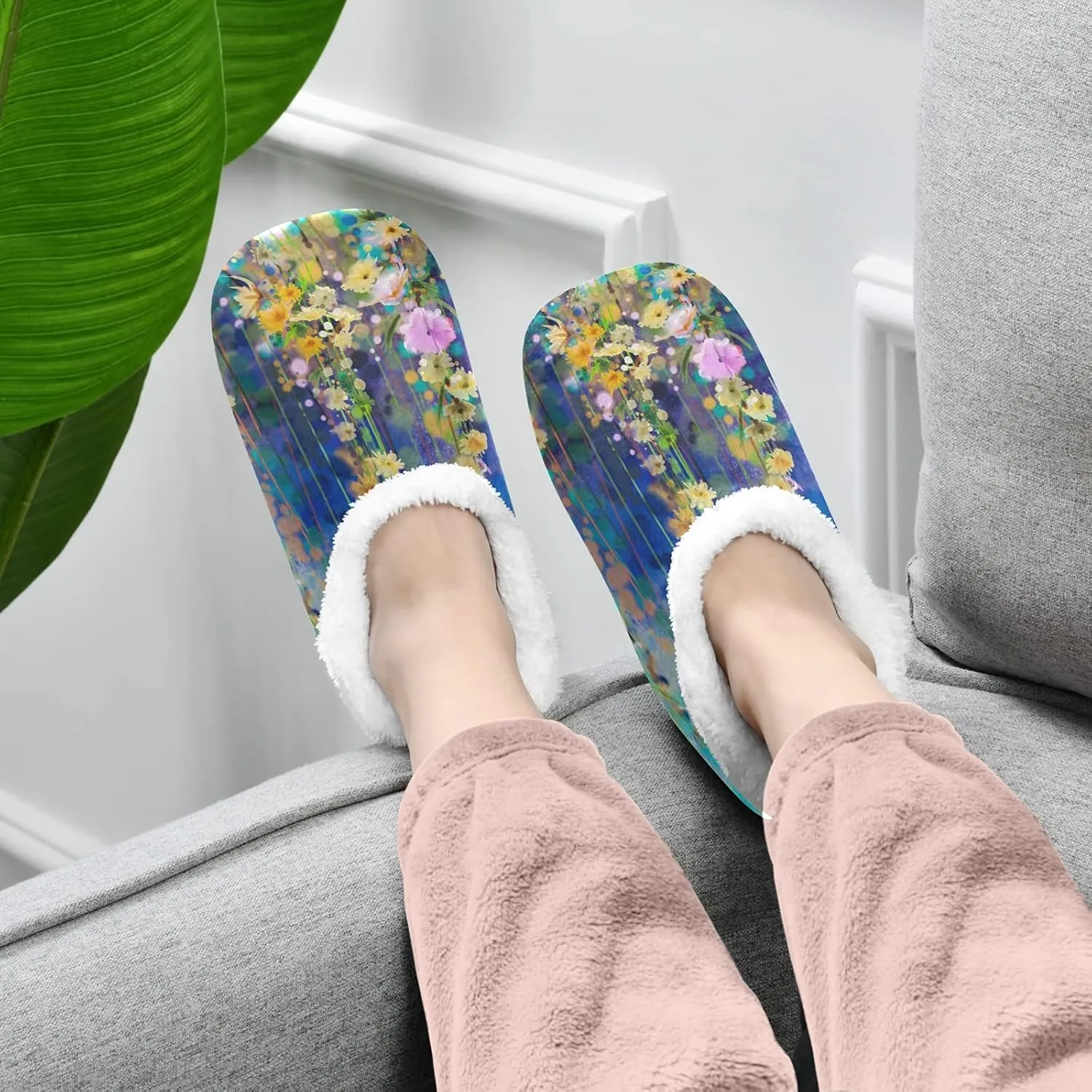 Unisex Fuzzy House Slippers, Warm Fur Lining Shoes, Non-Slip Memory Foam Slippers M-XXL