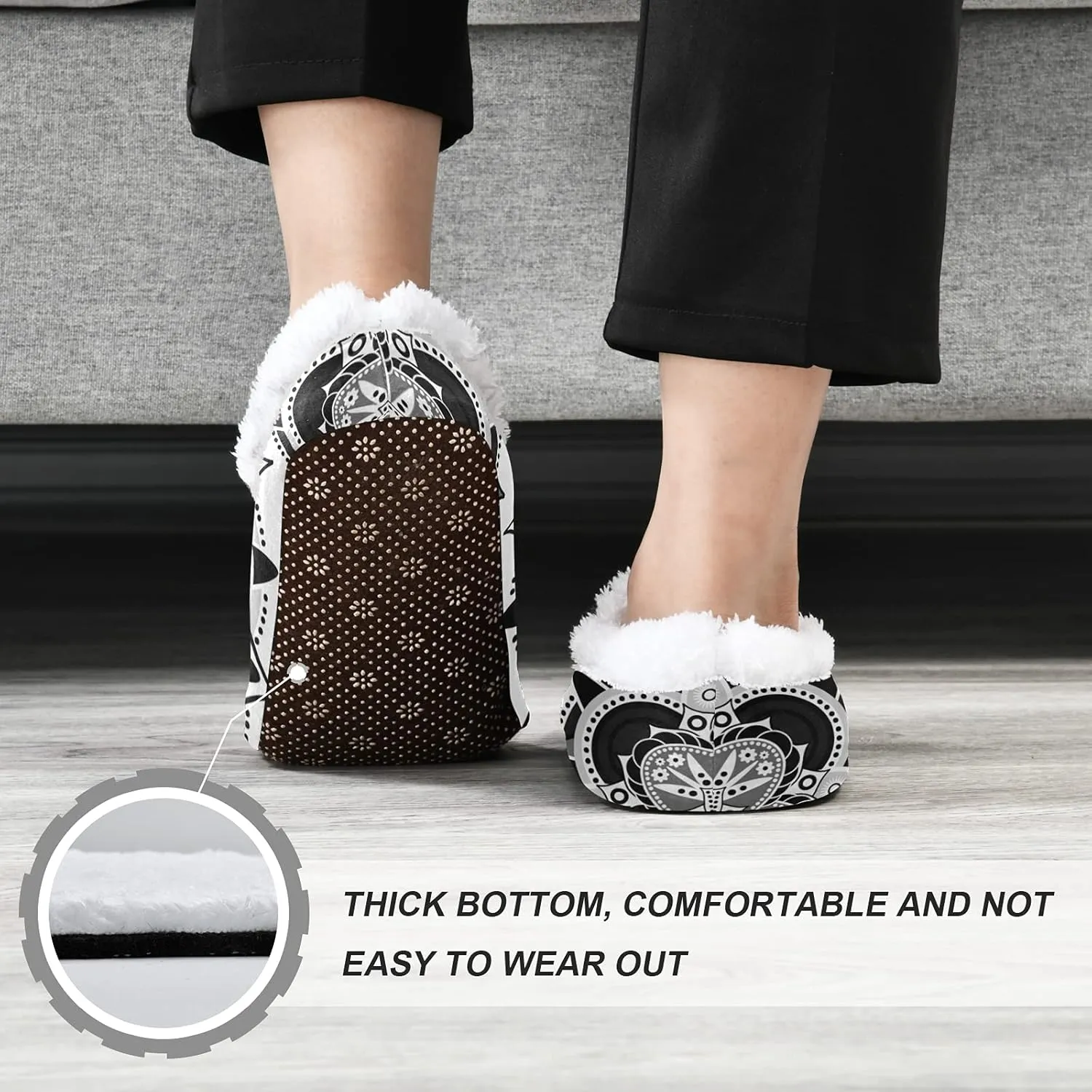 Unisex Fuzzy House Slippers, Warm Fur Lining Shoes, Non-Slip Memory Foam Slippers M-XXL