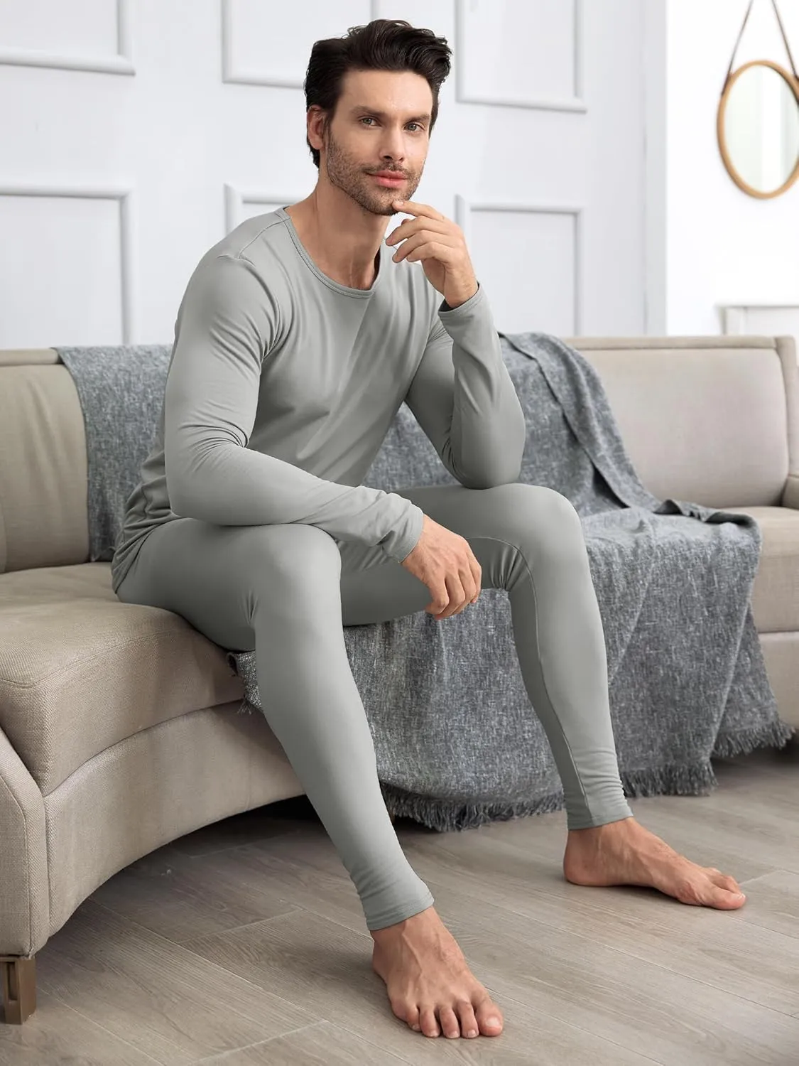 URATOT 3 Sets Men's Thermal Underwear Set Fleece Lined Long Johns Thermal Underwear Base Layer Set for Men Cold Winter