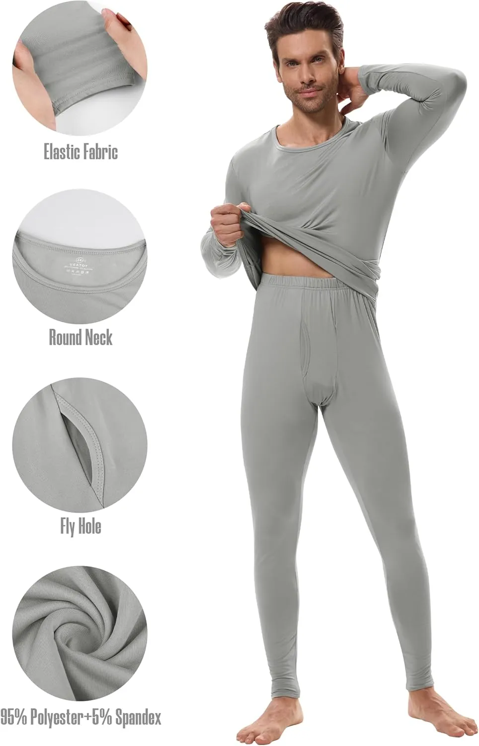 URATOT 3 Sets Men's Thermal Underwear Set Fleece Lined Long Johns Thermal Underwear Base Layer Set for Men Cold Winter