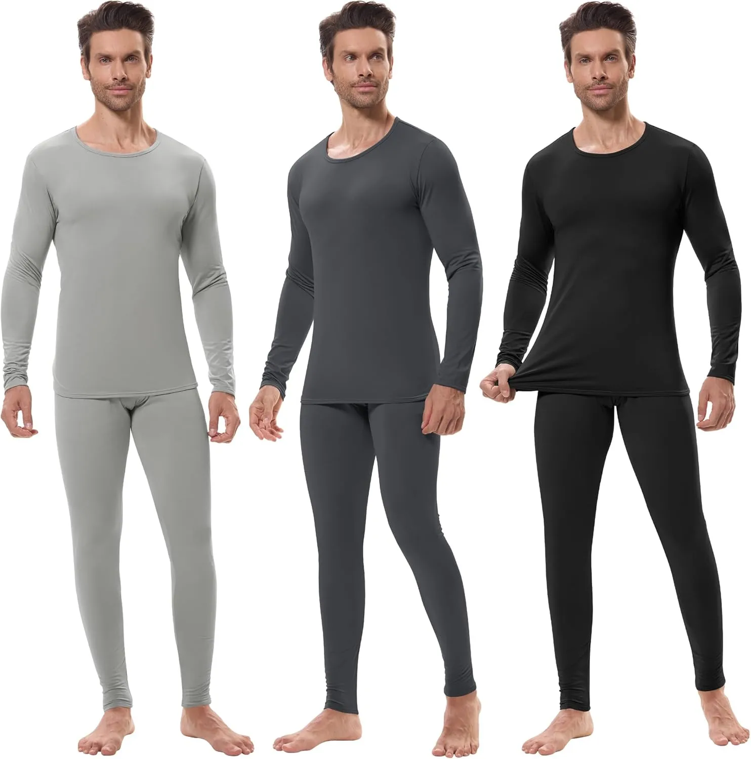 URATOT 3 Sets Men's Thermal Underwear Set Fleece Lined Long Johns Thermal Underwear Base Layer Set for Men Cold Winter