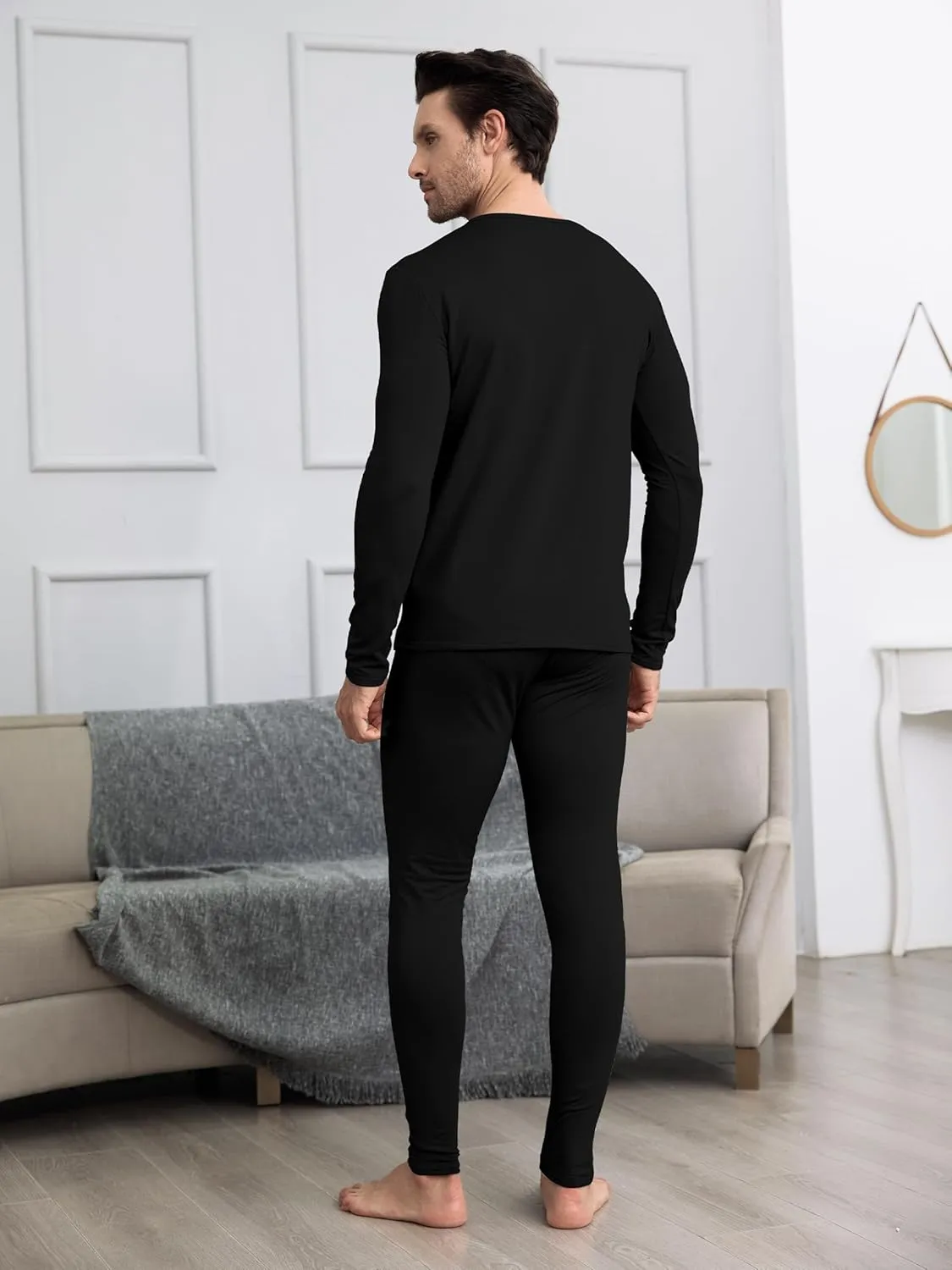 URATOT 3 Sets Men's Thermal Underwear Set Fleece Lined Long Johns Thermal Underwear Base Layer Set for Men Cold Winter