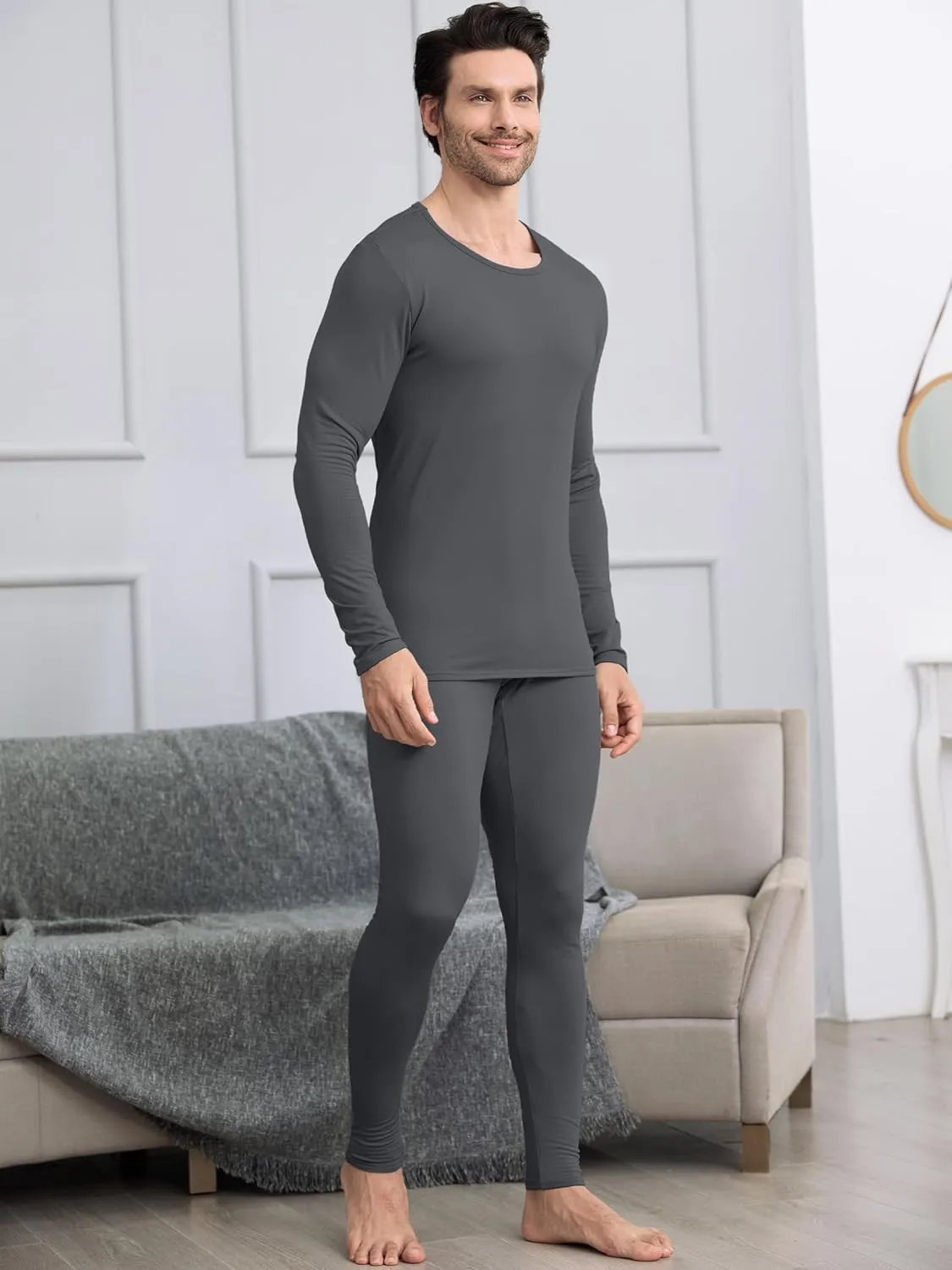 URATOT 3 Sets Men's Thermal Underwear Set Fleece Lined Long Johns Thermal Underwear Base Layer Set for Men Cold Winter