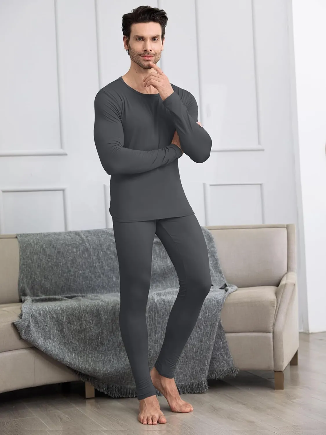 URATOT 3 Sets Men's Thermal Underwear Set Fleece Lined Long Johns Thermal Underwear Base Layer Set for Men Cold Winter