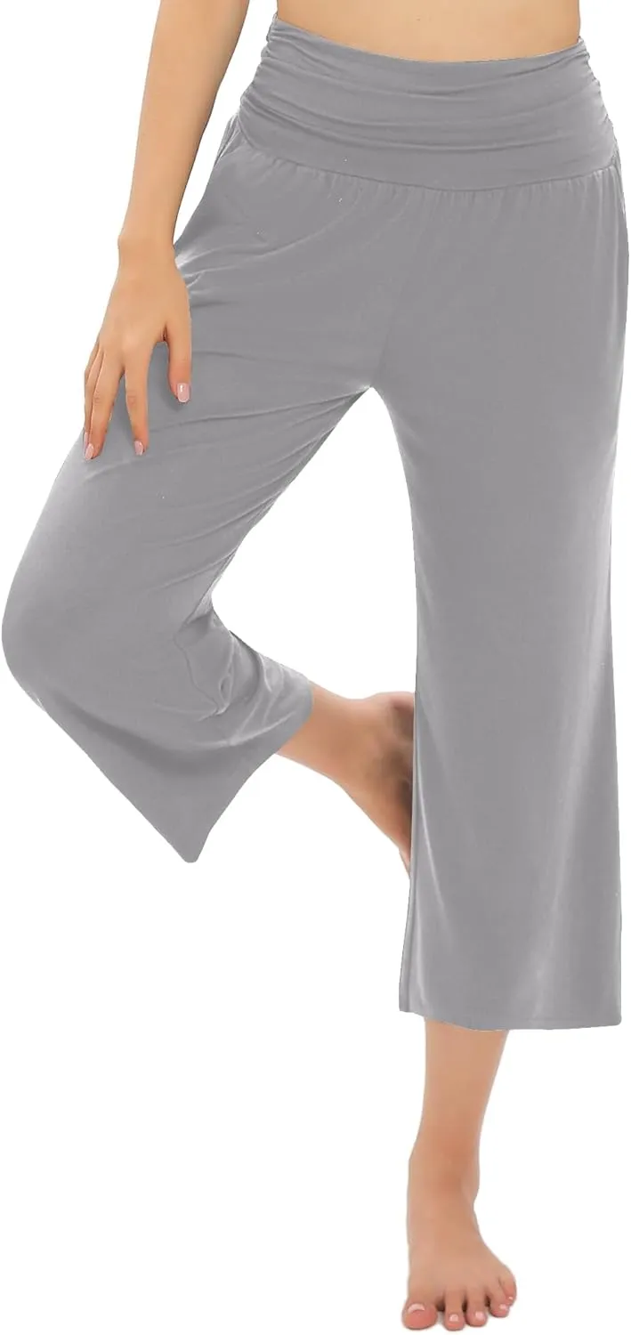 Urban CoCo Women's Comfy Yoga Capri Pants Casual Wide Leg Sweatpants High Waist Stretch Cropped Pants