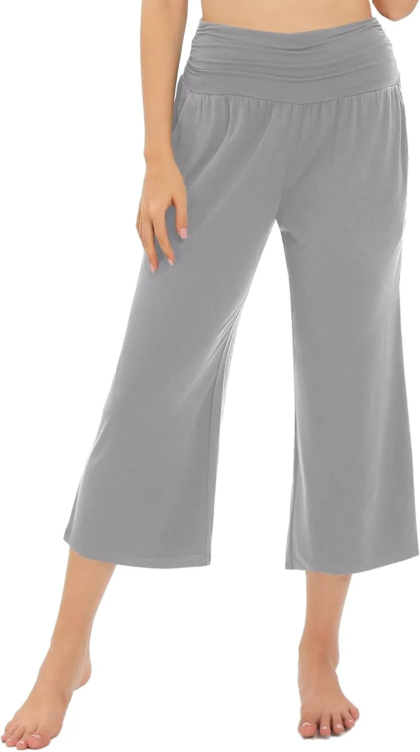 Urban CoCo Women's Comfy Yoga Capri Pants Casual Wide Leg Sweatpants High Waist Stretch Cropped Pants