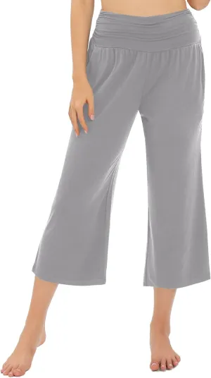 Urban CoCo Women's Comfy Yoga Capri Pants Casual Wide Leg Sweatpants High Waist Stretch Cropped Pants