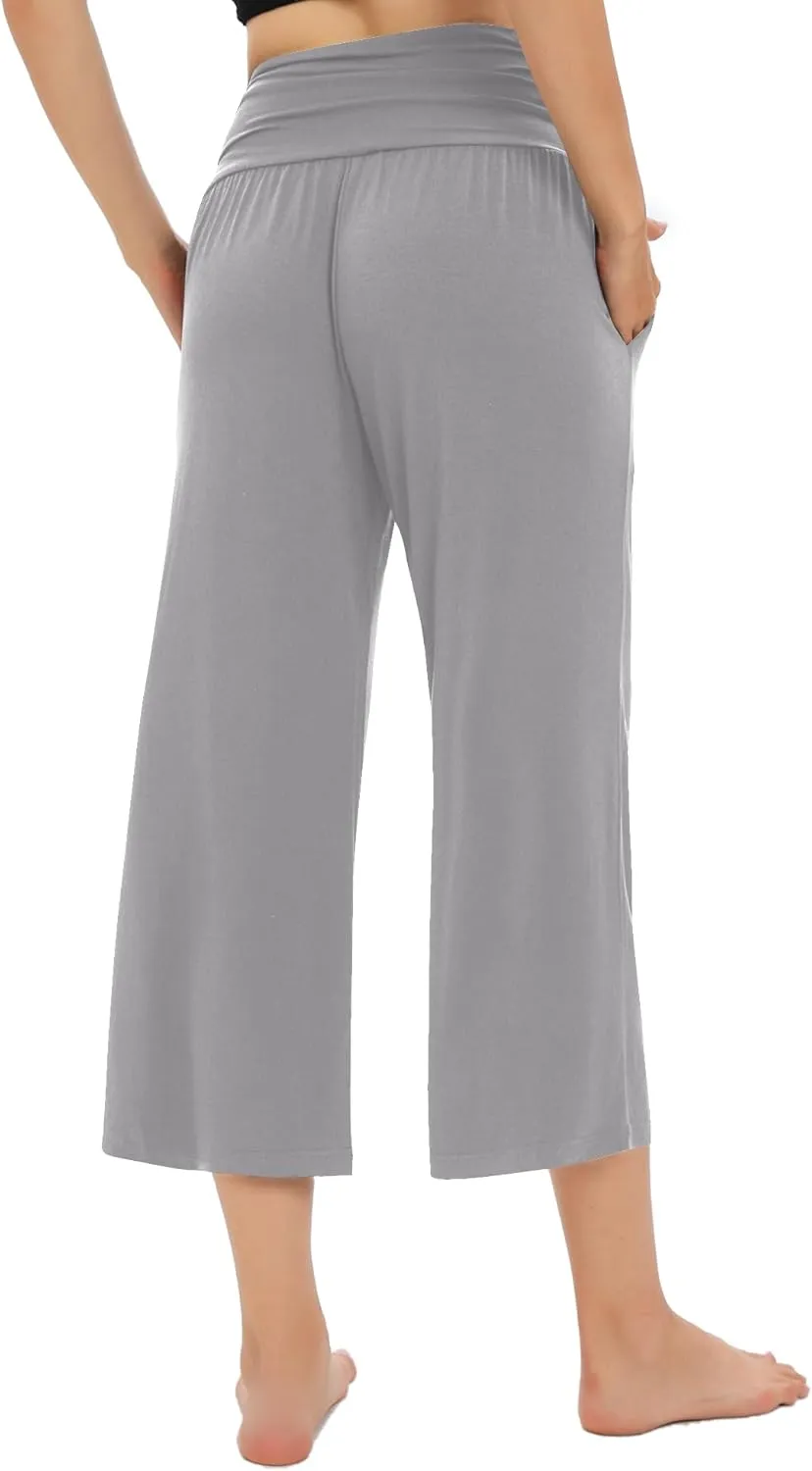 Urban CoCo Women's Comfy Yoga Capri Pants Casual Wide Leg Sweatpants High Waist Stretch Cropped Pants