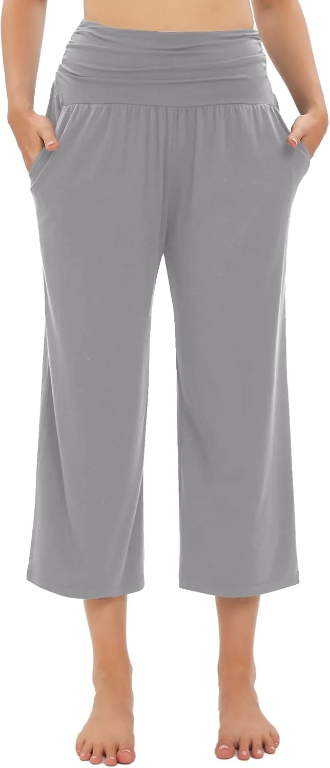 Urban CoCo Women's Comfy Yoga Capri Pants Casual Wide Leg Sweatpants High Waist Stretch Cropped Pants