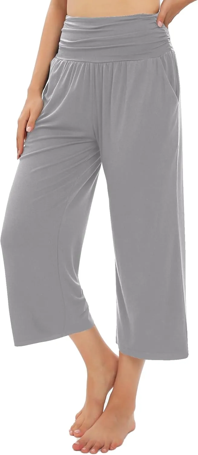 Urban CoCo Women's Comfy Yoga Capri Pants Casual Wide Leg Sweatpants High Waist Stretch Cropped Pants