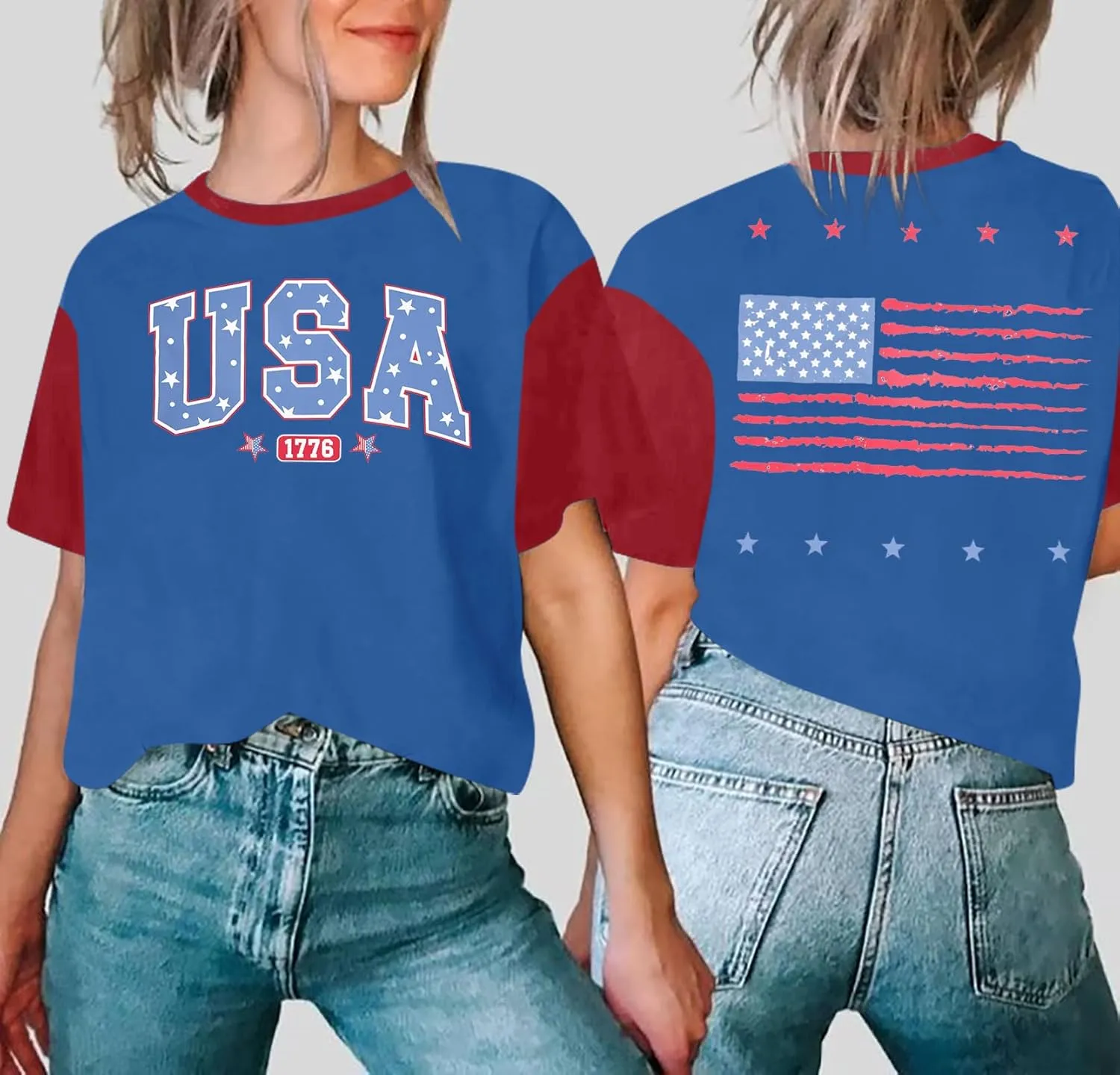 USA Shirt Women Oversize 4th of July Outfits American Flag ShirtsPatriotic T-Shirt Casual Short Sleeve Tops