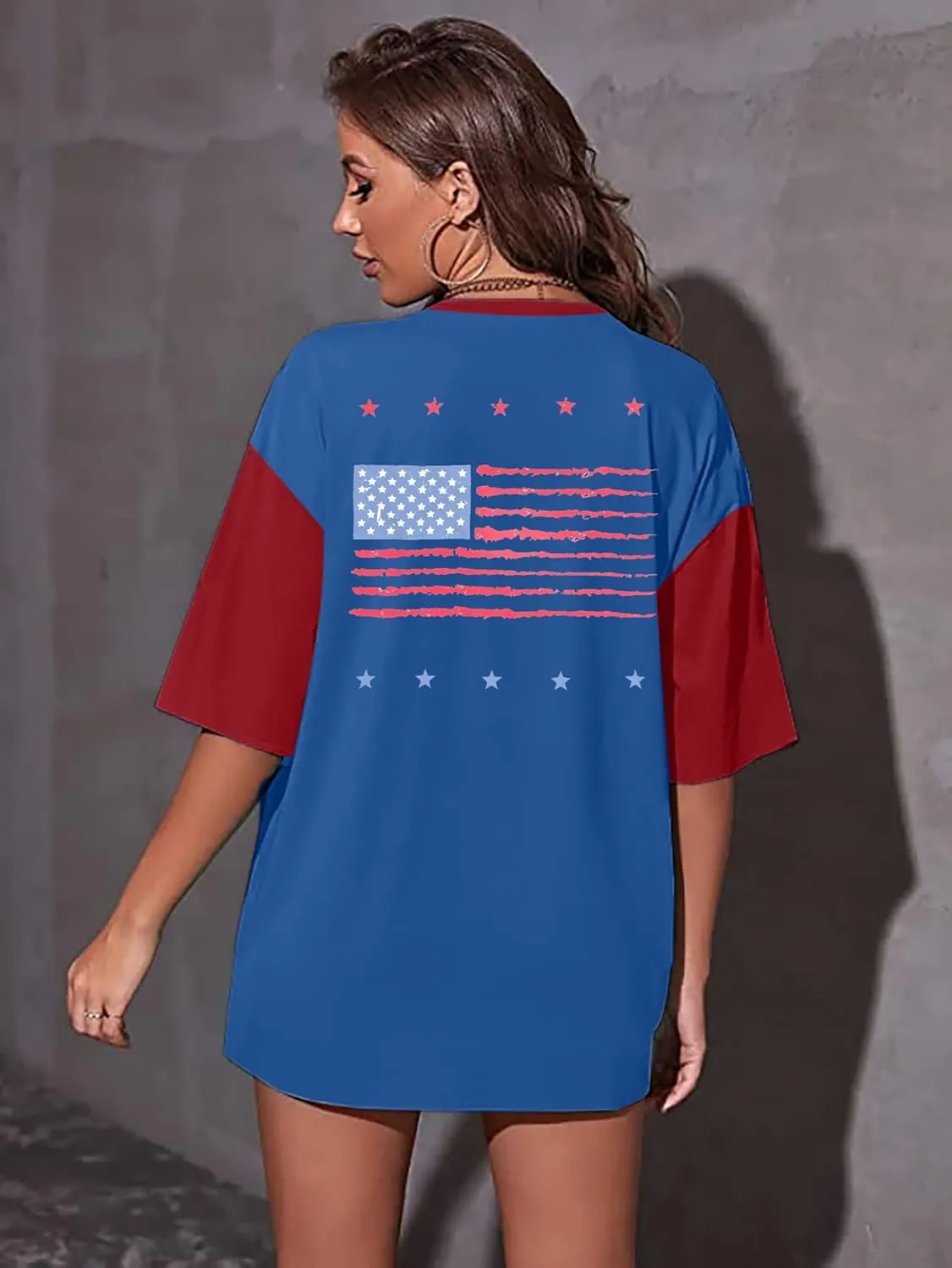 USA Shirt Women Oversize 4th of July Outfits American Flag ShirtsPatriotic T-Shirt Casual Short Sleeve Tops