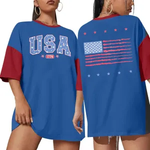 USA Shirt Women Oversize 4th of July Outfits American Flag ShirtsPatriotic T-Shirt Casual Short Sleeve Tops