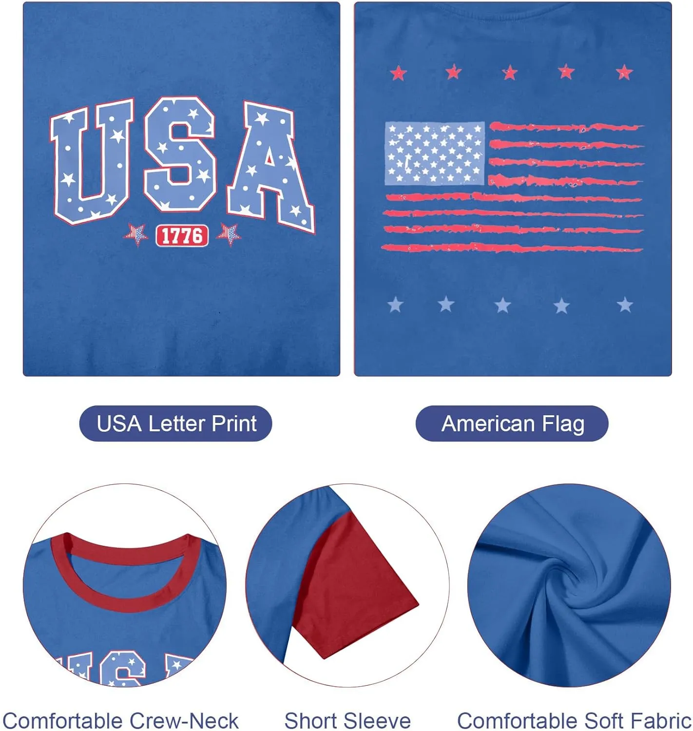 USA Shirt Women Oversize 4th of July Outfits American Flag ShirtsPatriotic T-Shirt Casual Short Sleeve Tops