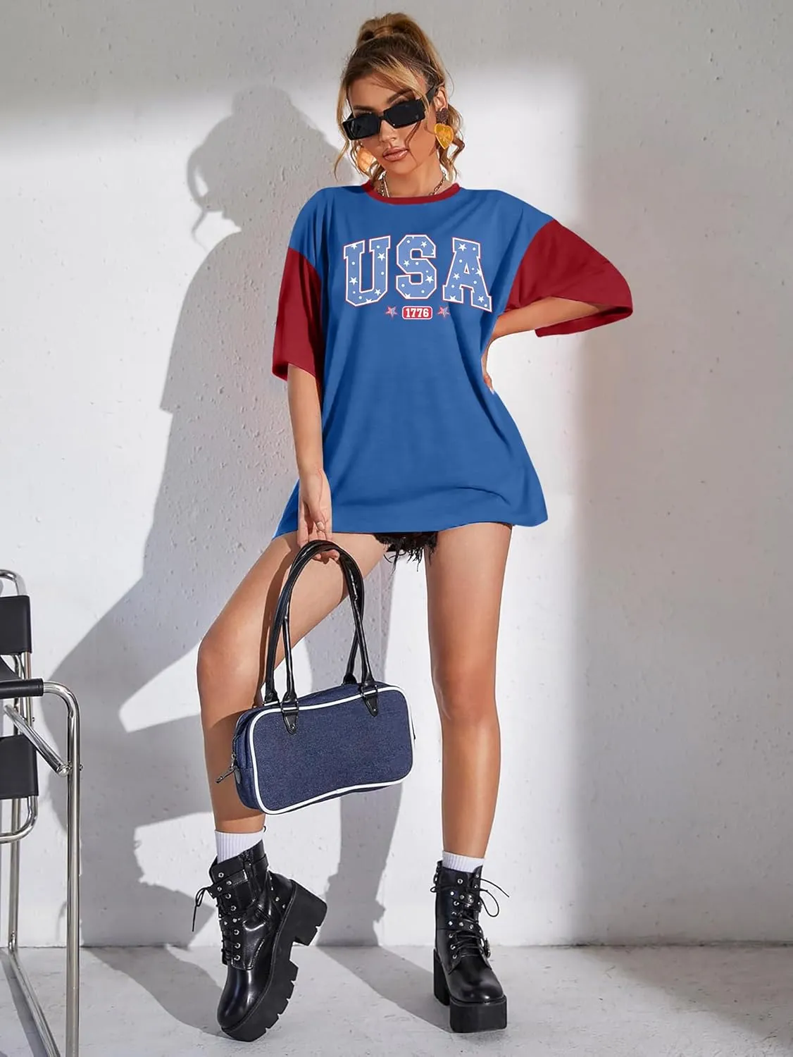 USA Shirt Women Oversize 4th of July Outfits American Flag ShirtsPatriotic T-Shirt Casual Short Sleeve Tops