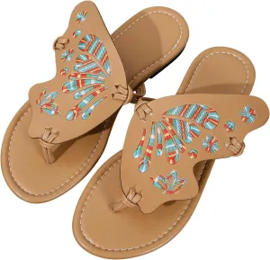 UTIKLIOU Women's Thong Flat Sandals Flip Flops Sandals Casual Slip on Comfortable Slide Sandals Butterfly Embroidered Summer Beach Dress Shoes