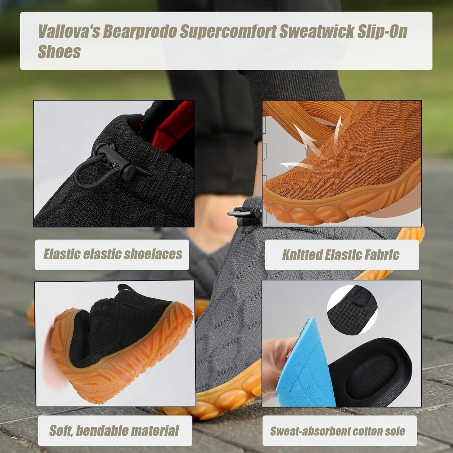 Vallova's Bearprodo Supercomfort Sweatwick Slip-On Shoes, Outdoor Running Barefoot Hike Shoes Footwear Women Men