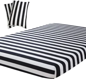 Vaulia Black and White Stripe Print Pattern, Microfiber Twin Size Sheets (1 Fitted Sheet 2 Pillowcases)