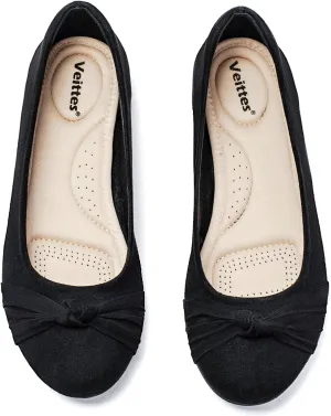 Veittes Women's Wide Width Flat Shoes, Classic Soft Round Toe Design Ballet Flats.