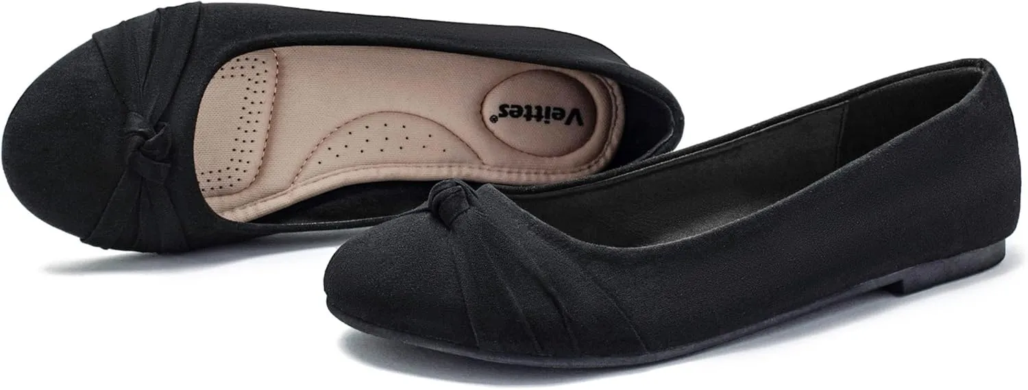 Veittes Women's Wide Width Flat Shoes, Classic Soft Round Toe Design Ballet Flats.